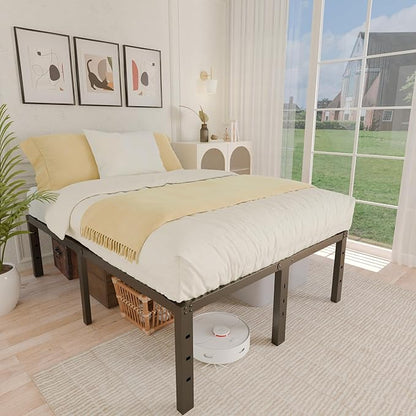 ALDRICH 18 Inch Metal King Size Bed Frame - Black Basic Steel Slats Platform, Easy Assembly Heavy Duty Noise Free Bedframes, No Box Spring Needed