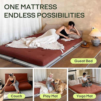 ZonLi Japanese Floor Futon Mattress Queen Size 80"x 60", 100% Cotton Cover 4'' Thicken Tatami Mattress, Foldable Sleeping Pad, Portable Dormitory Tatami Mat, Roll Up Floor Lounger Bed for Adult