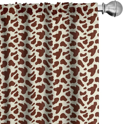 Ambesonne Cow Print Window Curtains, Cattle Skin with Brown Spots Agriculture Cow Oxen Hide Camouflage Pattern, Lightweight Decor 2-Panel Set with Rod Pocket, Pair of - 28" x 95", White Brown