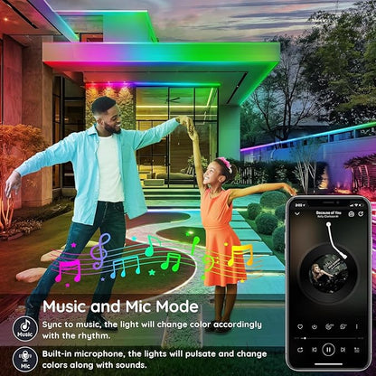 100ft Outdoor LED Strip Lights Waterproof,IP68 Outside Led Light Strips Waterproof with App and Remote,Music Sync RGB Exterior Led Rope Lights with Self Adhesive Back for Roof,Deck