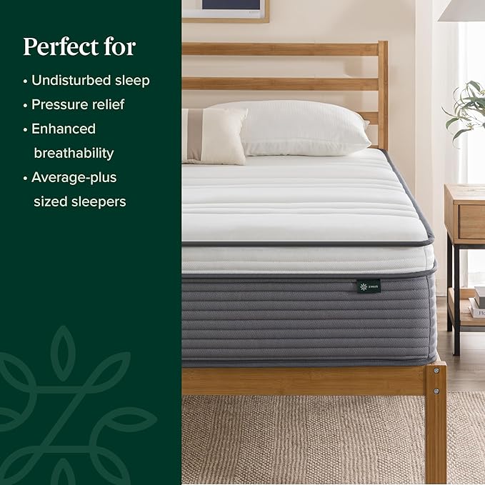ZINUS 12 Inch True Support Hybrid Mattress [New Version], Queen, Fiberglass Free, Medium Feel, Motion Isolation, Certified Safe Foams & Fabric, Mattress in A Box
