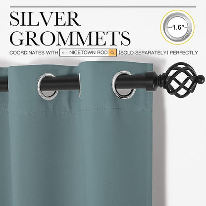 NICETOWN Modern Blackout Curtains Noise Reducing, Thermal Insulated and Privacy Room Darkening Drape Panels for Boy's Guest Room Door Window (Greyish Blue, 2 Panels, W34 x L84 -Inch)