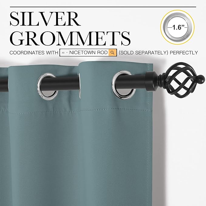 NICETOWN Temporary Portable Curtains for Sidelight Door, Insulating Privacy Soundproof Bifold Doors for Sliding Closet Doorway Entrance Hallway (1 Piece, 5ft Wide x 8ft Long, Greyish Blue)