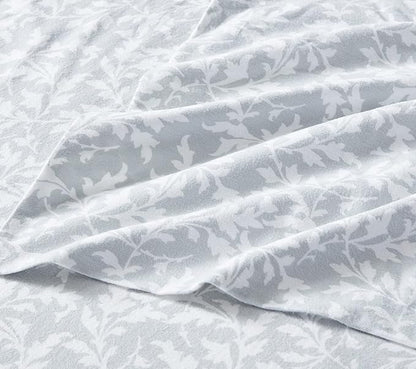 Laura Ashley - Flannel Sheets King Size, Anti-Pilling & Wrinkle Resistant Cotton, Touchably Soft for All-Season Comfort - Bed Sheets with Matching Pillowcases & Fitted Sheet (Crestwood Pastel Grey)