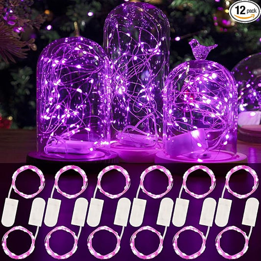 HXWEIYE 12 Pack 7ft 20LED Pink Fairy Lights Battery Operated for Mason Jar DIY Wedding Party Bedroom Patio Christmas Décor