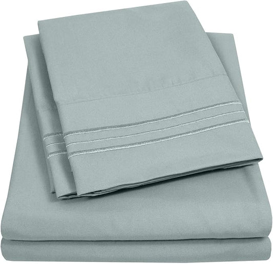 Sweet Home Collection Twin XL Size Sheet Set with Built-in Sheet Straps - Deep Pocket Fitted Sheet, Flat Sheet & Pillowcases - Soft, Wrinkle-Free, Secure Fit - Slate