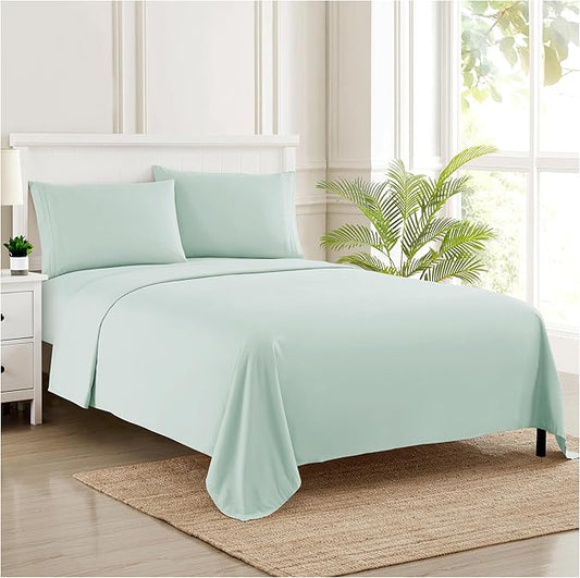 RV Queen Bed Sheets - Breathable Luxury Sheets with Full Elastic & Secure Corner Straps Built In - 1800 Supreme Collection Extra Soft Deep Pocket Bedding Set, Sheet Set, RV Short Queen, Mint