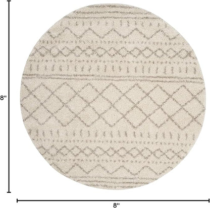 SAFAVIEH Arizona Shag Collection Area Rug - 8' Round, Ivory & Beige, Moroccan Design, Non-Shedding & Easy Care, 1.6-inch Thick Ideal for High Traffic Areas in Living Room, Bedroom (ASG741A)