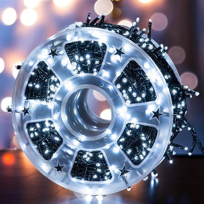 Dazzle Bright 164 FT 500 LED Christmas String Lights, Waterproof Green Wire String Lights with 8 Modes, Outdoor Christmas Decorations for Indoor Garden Party Yard Decor (White)