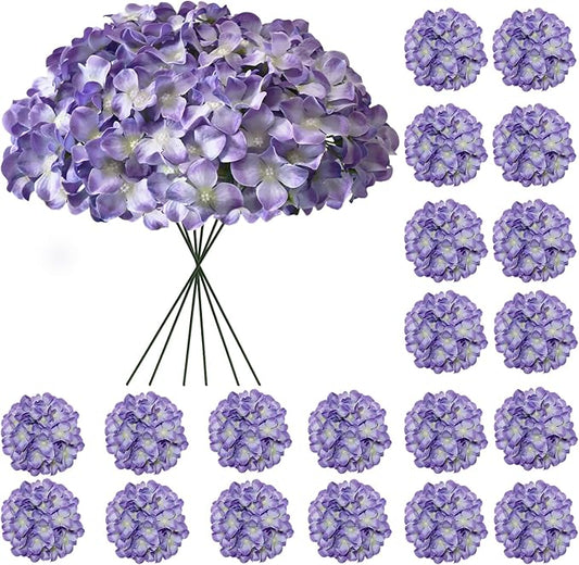 Hydrangea Artificial Flowers, 20 Pcs Purple Hydrangea Artificial Flowers Bulk, Faux Hydrangea Flowers for Outdoor, Fake Silk Hydrangea Flowers with Stems for Wedding Decoration Decor