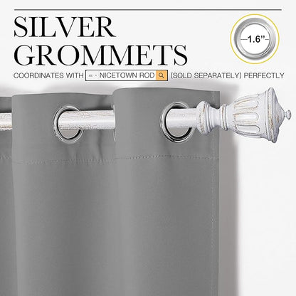 NICETOWN Silver Grey Blackout Curtain Panels for Bedroom, Thermal Insulated Grommet Top Blackout Draperies and Drapes for Basement (2 Panels, W34 x L72-inch)