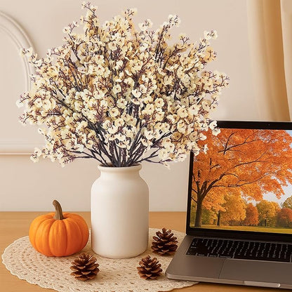 Uieke 30 Pcs Artificial Flowers Baby Breath Faux Champagne Artificial Gypsophila Bouquet Fake Silk Flowers Real Touch for Home Office Kitchen Wedding Wall DIY Room Farmhouse Décor