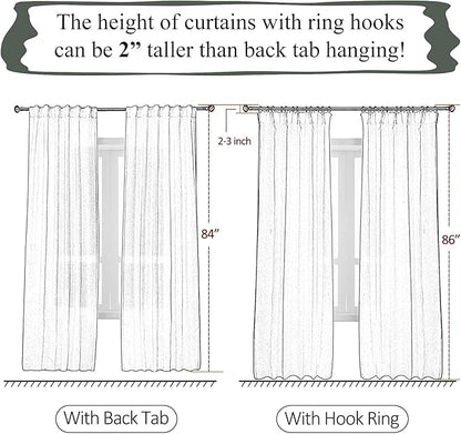 Neutral Linen Sheer Pinch Pleated Sliding Door Curtains, 2x50 Inches Width, Ivory Beige Light Filtering Drapes 102 Inches Long, Textured Farmhouse Floor to Ceiling Window Curtain Panels
