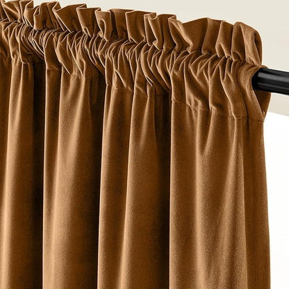 Lazzzy Velvet Blackout Curtains Thermal Insulated Room Window Drapes Super Soft Luxury Curtains for Living Room Bedroom Rod Pocket 2 Panels, Gold Brown, 52" W x 96" L