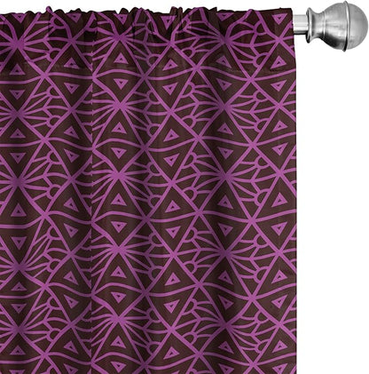 Ambesonne Lattice Window Curtains, Abstract Symmetric Pattern with Geometric Elements in Pink Color Shade, Lightweight Decor 2-Panel Set with Rod Pocket, Pair of - 28" x 63", Brown Magenta
