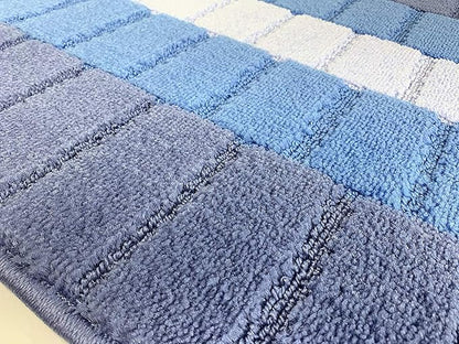 Custom Size Coastal Nautical Style Runner Rug Carpet for Hallway Entryway, Slip Resistant Latex Rubber Backed, 31 inch Wide X Customized Length, Squares Blue, 31 inch X 28 feet
