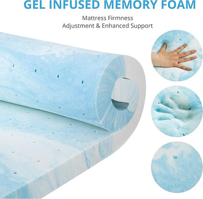 EGO Gel Memory Foam Mattress Topper, 2 Inch Twin XL with Removable Breathable Soft Cover, Cooling Bed Topper for Comfort Body Support & Pressure Relief, CertiPUR-US Certified