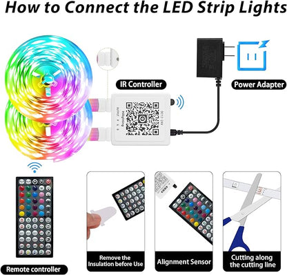 Led Lights for Bedroom 200FT, RGB Led Strip Lights Color Changing Indoor, Music Sync Led Light Strip with Remote & App Control, DIY Fancy Led Lights for Room Decor Ambient Lighting (2 * 100FT)