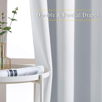 NICETOWN Room Darkening Curtains for Living Room - Easy Care Solid Thermal Insulated Grommet Curtains/Panels/Drapes for Bedroom (2 Panels, 66 by 72, Greyish White)