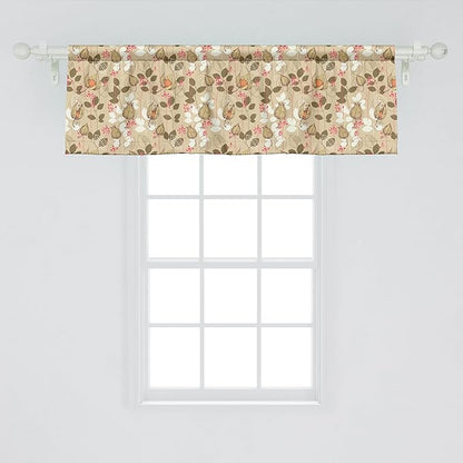 Ambesonne Autumn Window Valance Pack of 2, Seasonal Fruits and Leafs Vintage Botanical Print Soft Brown Toned Backdrop, Rod Pocket Curtain Valances for Kitchen Bedroom, 42" X 18", Sepia Multicolor