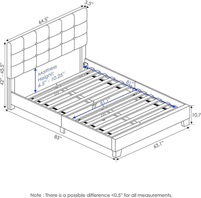 Furinno Laval Button Tufted Upholstered Platform Bed Frame, Queen, Linen