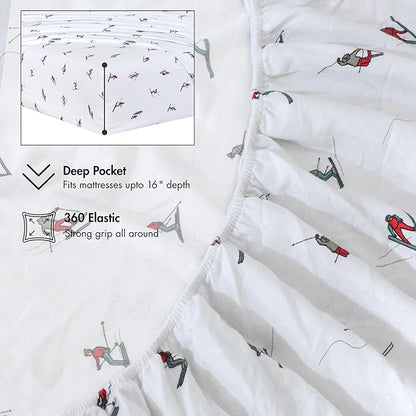 RUVANTI Flannel Sheets Twin XL Size - 100% Cotton Double Brushed Twin XL Sheet Sets, Deep Pockets 16 Inches, All Seasons Breathable & Extra Soft Bed Sheets, Warm & Cozy, 3 Piece, Flurry Friends