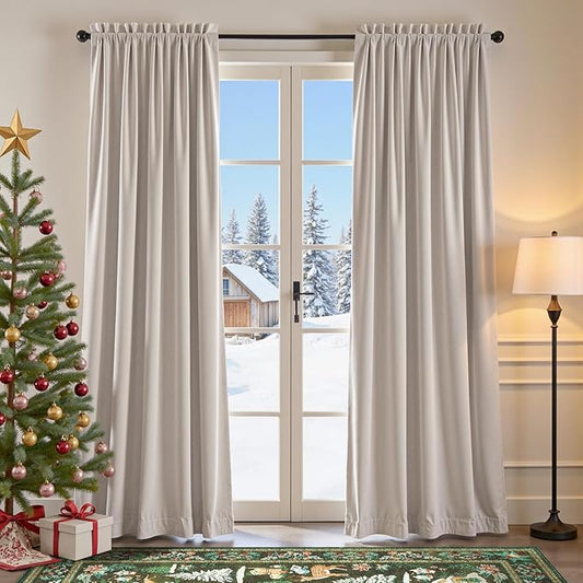 Lazzzy Velvet Blackout Curtains Thermal Insulated Room Window Drapes Super Soft Luxury Curtains for Living Room Bedroom Rod Pocket 2 Panels, Oatmeal, 52" W x 90" L