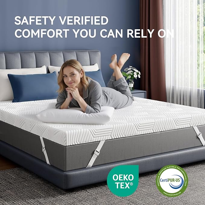 ELEMUSE 3 Inch Gel Memory Foam Mattress Topper Twin XL Size Pressure-Relieving Mattress Topper for Back Pain,Non-Slip Design with Removable & Washable Cover, CertiPUR-US