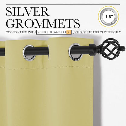 NICETOWN Paler Yellow Room Darkening Curtains for Kitchen, Window Treatment Thermal Insulated Solid Grommet Room Darkening Curtains/Drapes for Bedroom (Set of 2, 42 inches Wide by 48 inches Long)