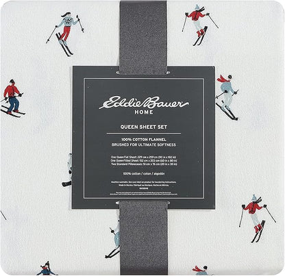 Eddie Bauer - Full Sheets, Cotton Flannel Bedding Set, Brushed for Extra Softness, Cozy Home Decor (Ski Slope, Full)