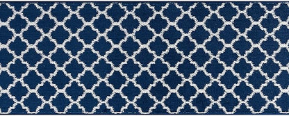 Custom Size Cut to Length Moroccan Trellis Design Runner Rug Mat For Wide Long Hallways with Non-Slip Rubber Backing, Better Traction for Pets, Prevent Slippage, Trellis Navy Blue, 31 inch X 17 feet