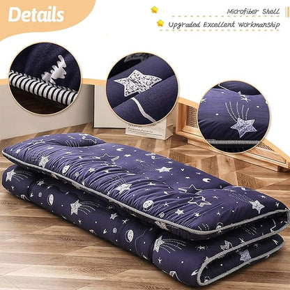 MAXYOYO Navy Star Futon Mattress Japanese Floor Mattress Tatami Floor Mat Foldable Bed Portable Camping Mattress Kids Sleeping Pad Floor Lounger Couch Bed Twin Size