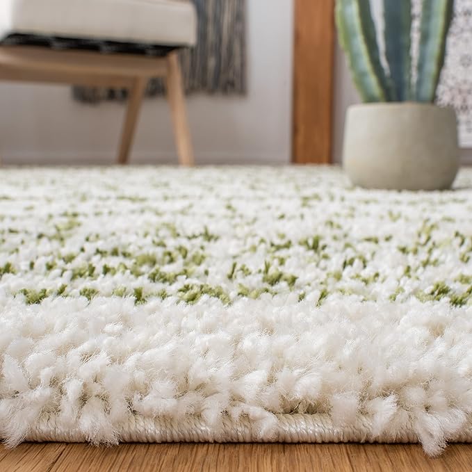 SAFAVIEH Arizona Shag Collection Area Rug - 5'1" x 7'6", Ivory & Green, Moroccan Design, Non-Shedding & Easy Care, 1.6-inch Thick Ideal for High Traffic Areas in Living Room, Bedroom (ASG741Y)