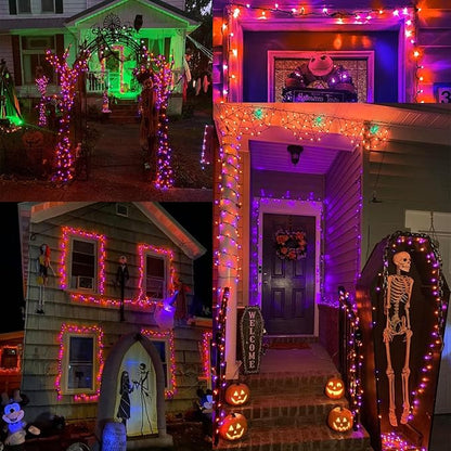 Brizled Orange & Purple Halloween Lights, 100 Count Connectable, UL Certified Incandescent String Lights, Black Wire Mini Lights Set for Indoor/Outdoor Halloween Party Decor