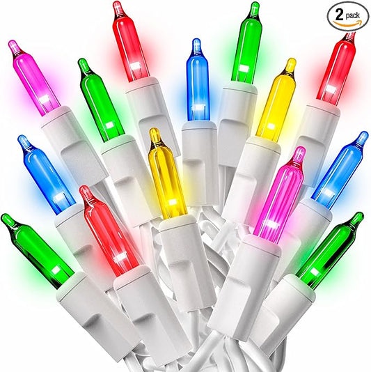 PREXTEX Bright & Colorful Christmas Lights (60 Feet, 300 Lights) - Fall Decor & Christmas Tree Lights with White Wire - Indoor/Outdoor String Lights – Multi-Color Twinkle Lights