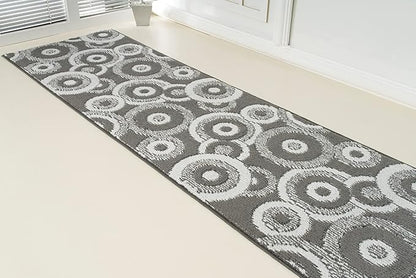 Custom Length Cut to Size Retro Modern Geometric Carpet Runner Rug for Hallways, Non Slip Rubber Backed, 31 inch Wide X Customized Length, Geo Grey, 31 inch X 30 feet