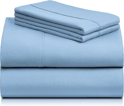 LuxClub 4 PC Queen Sheet Set, Deep Pockets Wrinkle Free Cooling Bed Sheets Hotel Bedding for Women, Men, Kids & Teens, Includes 1 Fitted Sheet, 1 Flat Sheet and 2 Pillowcases - Silky Soft Sky