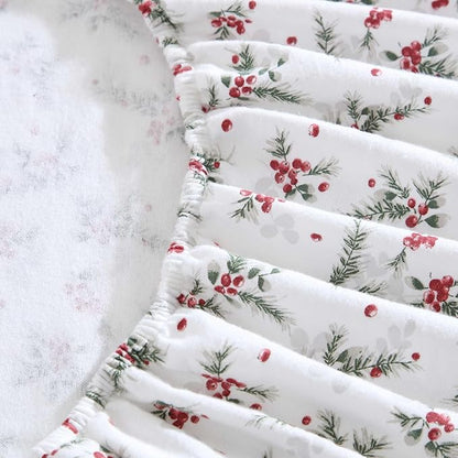 Laura Ashley - Flannel Sheets Queen Size, Anti-Pilling & Wrinkle Resistant Cotton, Touchably Soft for All-Season Comfort - Bed Sheets with Matching Pillowcases & Fitted Sheet (Berry Bright Red)