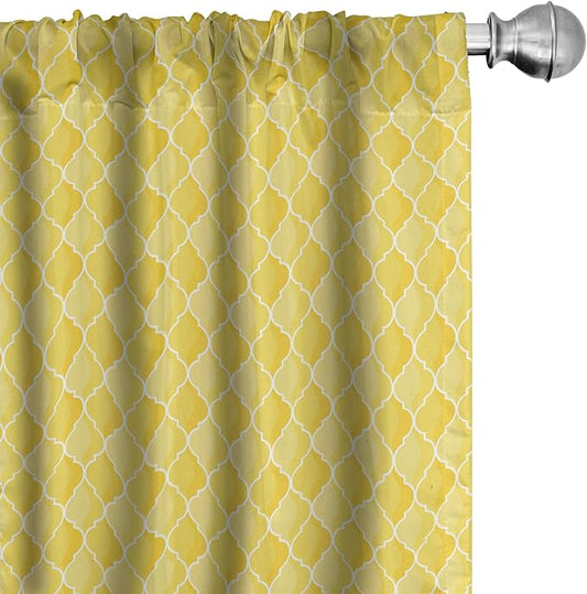 Ambesonne Yellow Window Curtains, Moroccan Trellis Pattern in Yellow Tones Vintage Eastern Pattern, Lightweight Decor 2-Panel Set with Rod Pocket, Pair of - 28" x 63", Mustard Yellow