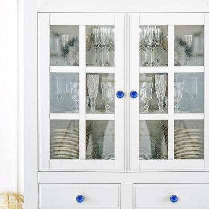 Ravinte 5 Pack Blue Crystal Knobs for Dresser Drawers - 30 mm Glass Cabinet Diamond Shaped Knobs With Silver Base