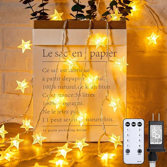 Star String Lights Plug in - 66 ft 200 LED Star Fairy String Lights with Remote and Timer, 8 Modes Waterproof for Bedroom Tent Loft Bed Window Backyard Patio Porch Balcony Party, Warm White