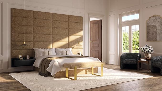 Vänt Upholstered Wall Panels - King/Cal King Size Wall Mounted Headboards – Zigrino Leather Oyster – Panel Size 39” Wide x 11.5” High - Pack of 4 Panels