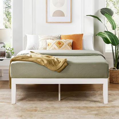 Mellow Naturalista Classic 16 Inch Solid Wood Platform Bed with Wooden Slats, White, Queen