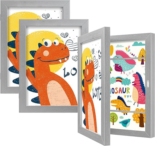 BAIJIALI Grey Art Frames for Kids Artwork - Front Opening Holds 150 Drawings, 3D Crafts - 3 Packs 8.5x11 with mat or 9x12 without Mat