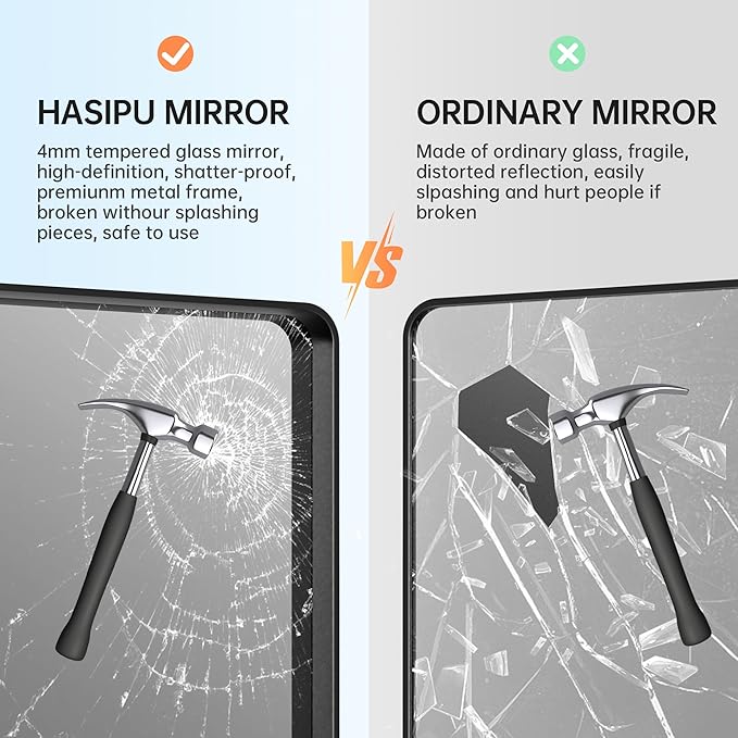 Hasipu 2 PCS Bathroom Mirror for Wall, 36 x 30 Inch Black Metal Framed Bathroom Mirrors for Over Sink, Rectangle Bathroom Vanity Mirror, Anti-Rust, Tempered Glass, Horizontal or Vertical