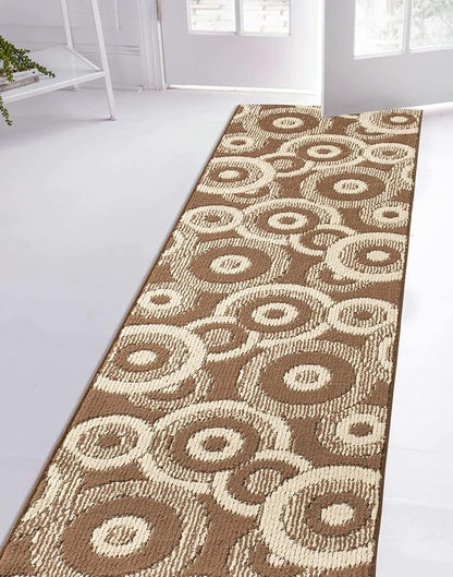Custom Length Cut to Size Modern Farmhouse Carpet Runner Rug for Hallways, Non Slip Rubber Backed, 31 inch Wide X Customized Length, Geo Brown, 31 inch X 8 feet