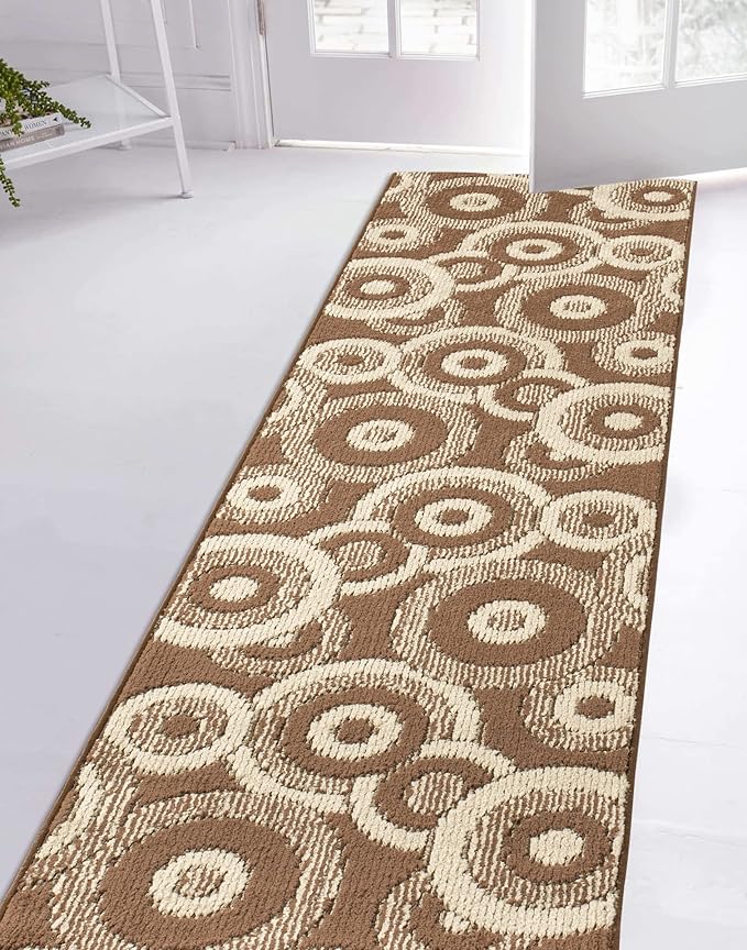 Custom Length Cut to Size Modern Farmhouse Carpet Runner Rug for Hallways, Non Slip Rubber Backed, 31 inch Wide X Customized Length, Geo Brown, 31 inch X 3 feet, Doormat Size