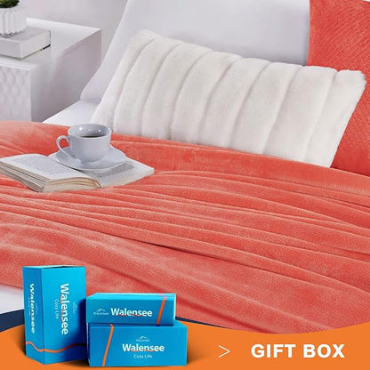 Walensee Fleece Blanket Plush Throw Fuzzy Lightweight (Twin Size 60x80 Coral) Super Soft Microfiber Flannel Blankets for Couch, Bed, Sofa Ultra Luxurious Warm and Cozy for All Seasons