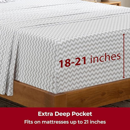 Mellanni Extra Deep Twin Sheets - 3 PC Iconic Collection Bedding - Hotel Luxury, Ultra Soft, Cooling Bed Sheets - Wrinkle, Fade, Stain Resistant (Twin, Chevron Gray)