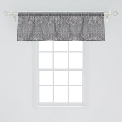 Ambesonne Aztec Window Valance, Pattern of Symmetric Tribal Inspired Streaks and Motifs in Greyscale Tones, Curtain Valance for Kitchen Bedroom Decor with Rod Pocket, 54" X 18", Pale Grey and Dimgray
